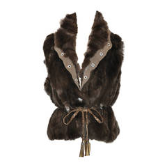 Brown Sheared Fur Vest with Rhinestone Grommet Accents