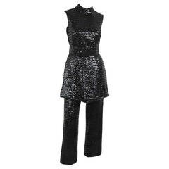 1960s Mod Victor Costa Sequin - Tunic Mini Dress Pant suit 1
