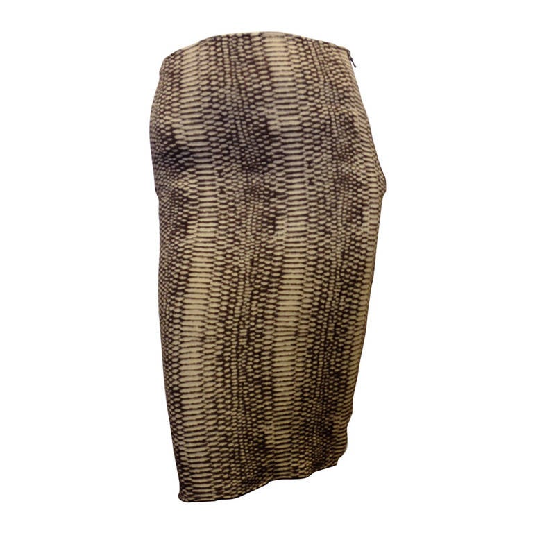Lanvin Brown and Cream Snake Print Skirt