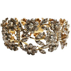 19th Century Diamond Silver Gold Flower Bracelet Antique 19th Century Diamond Silver Gold Flower Bracelet