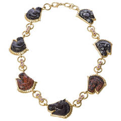 Obsidian Sapphire Diamond Gold Horse Head Necklace