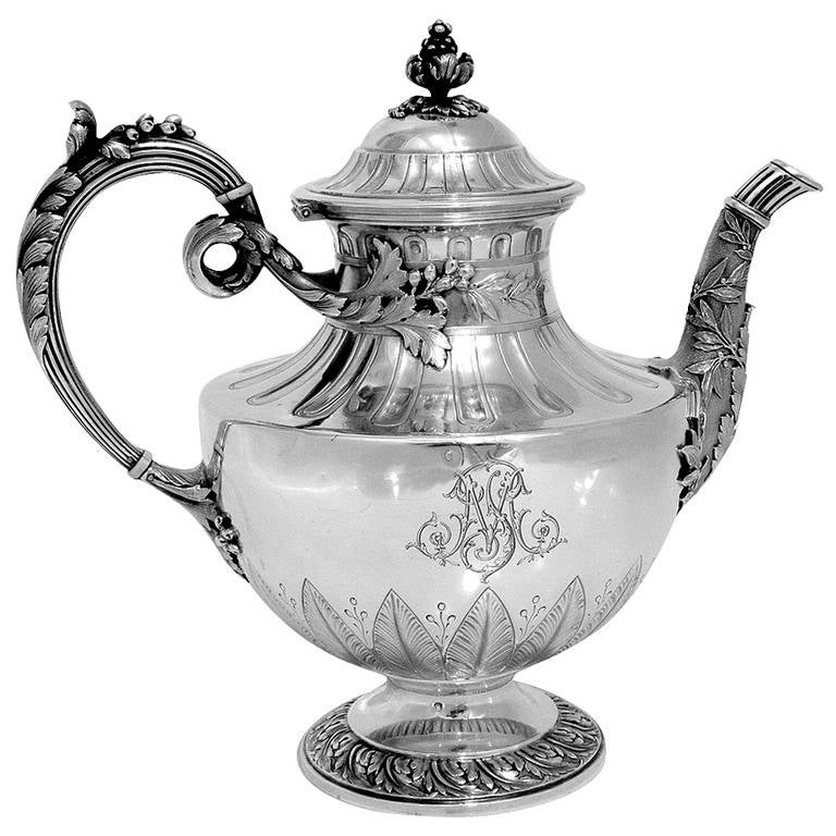 Fabulous French Sterling Silver Tea or Coffee Pot Louis XVI Pattern