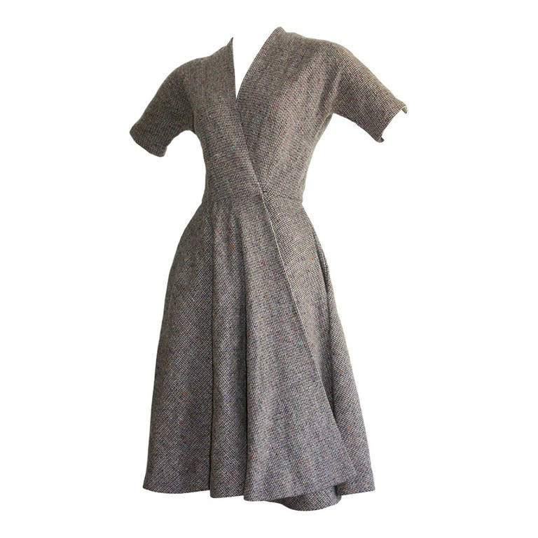 Beautiful Vintage Lilli Ann 1950s Wrap Dress Grey Purple & Colors