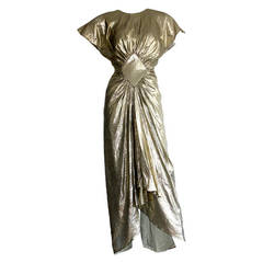 Vintage Bruce Oldfield Sexy Gold Lame Plunging Back Dress 3
