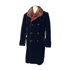 Retro Mens Stanley Blacker Plush Coat with Mink Fur Collar 1960s