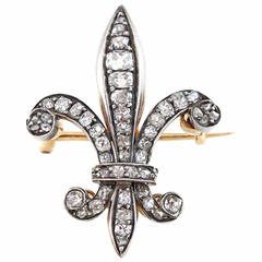 Late Victorian Fleur-de-Lys Diamond Gold Brooch