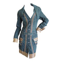 Dior by Galliano Leather Trim Denim Coat/Dress