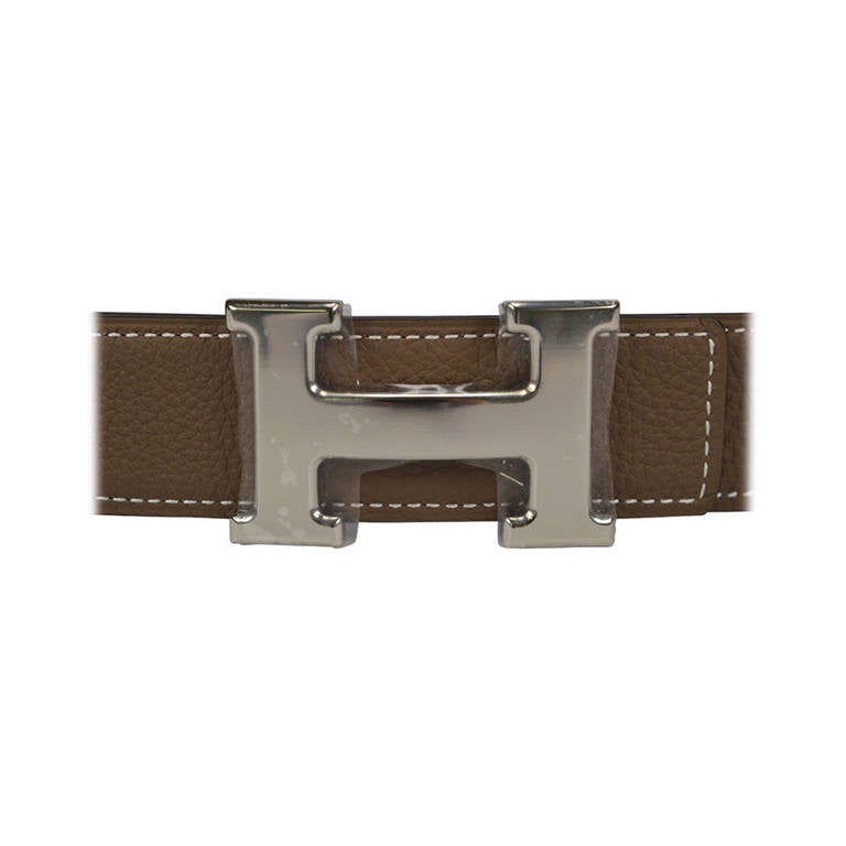 Hermès belt. Reversible leather black Etoupe Palladium Hardware