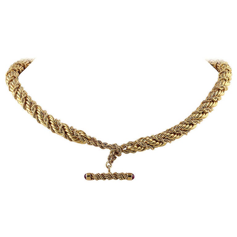 Tiffany & Co. Schlumberger Ruby Twisted Rope Gold Toggle Necklace