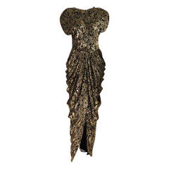 1980s Lillie Rubin black & gold Lurex chiffon 40s inspired gown