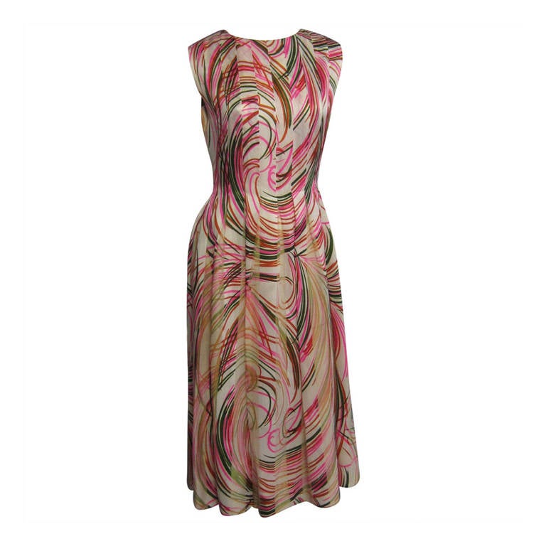 PAULINE TRIGERE Silk Chiffon Streamer Print Dress For Sale