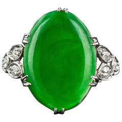 Natural Jade Diamond Platinum Ring 6