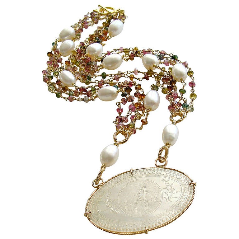 A-Monogram Tourmaline MOP Game Counter Baroque Pearl Necklace