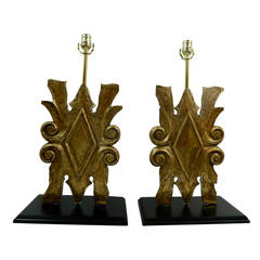 19th Century Italian Pair of Gilt Wood Plaques or Fragments Adapted as Lamps