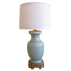 An Elegant Chinese Celadon Urn Now Mounted as a Lamp