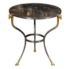 French Neoclassical Style Steel and Marble Guéridon Side Table, circa 1950