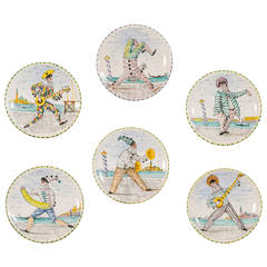 Collection of Six Whimsical Ceramic Plates by A. Rosa for San Polo