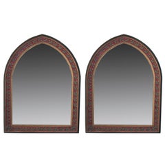 Pair of Red and Green Painted Gothic Mirrors