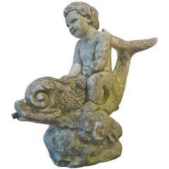 English Sandstone Dolphin and Putti Garden Fountain