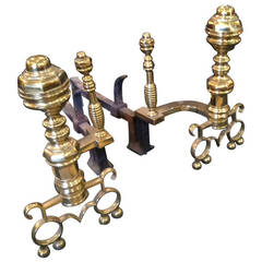 19th Century  Large Brass Andirons