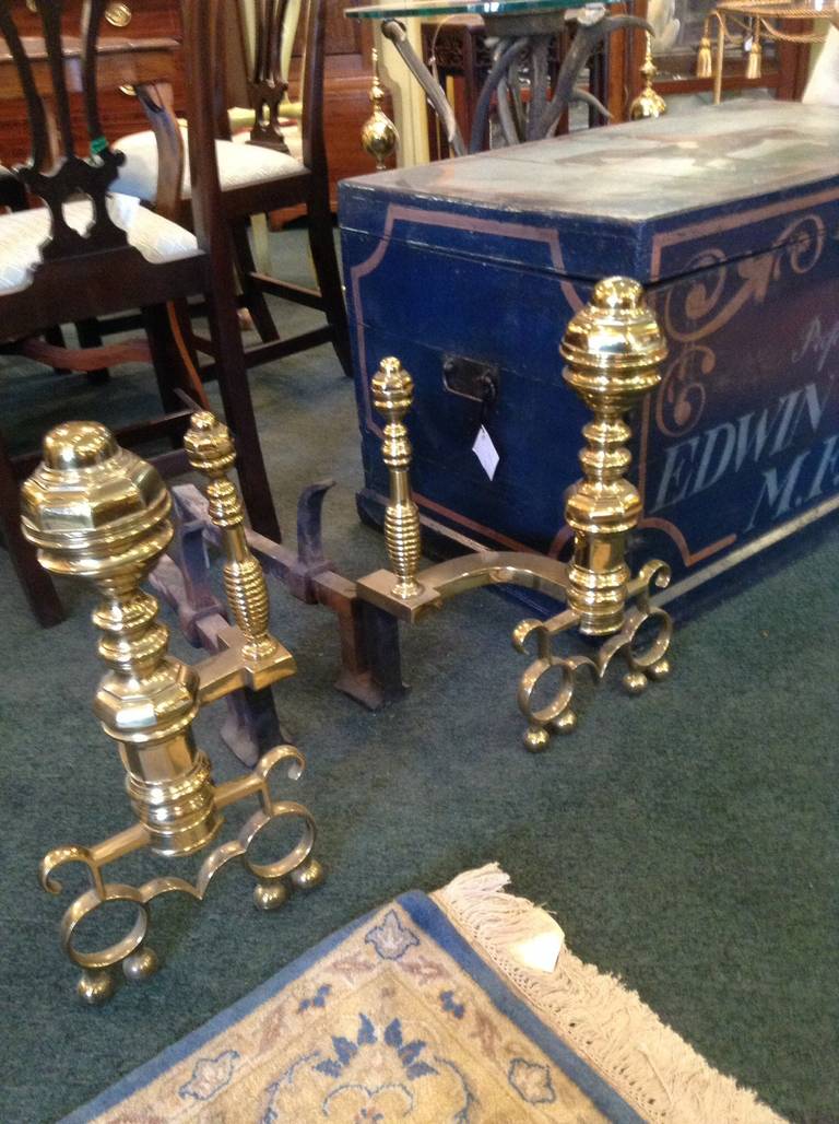 19th Century  Large Brass Andirons