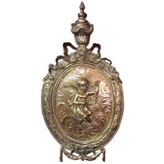 Antique RARE French Neo Classical Brass Wall Plaque with Cherub