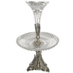 Silver Plate And Crystal 2 Tier Eperne