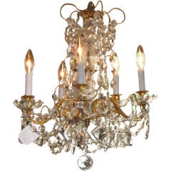 Antique French Crystal Five Arm Chandelier