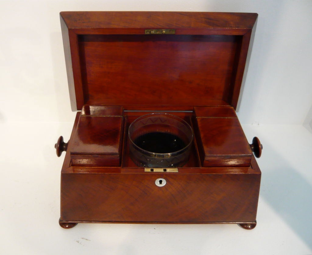 Early Victorian English Mahogany Tea Canister For Sale 2