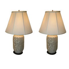 Pair of White Ceramic Oriental Lamps