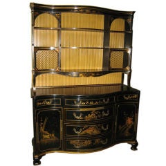 Vintage SERPENTINE FRONT BLACK LACQUER SIDEBOARD IN THE CHINOISERIE DESI