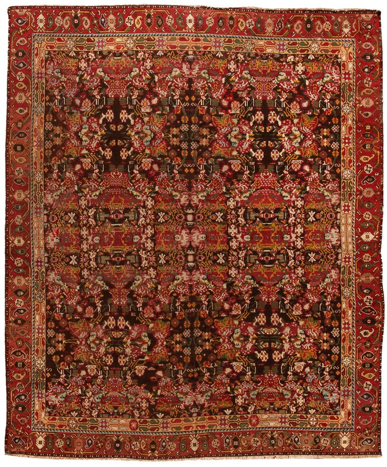 Antique Agra Mirzapour carpet. Contact dealer.

Measures: 9.3 x 7.8.