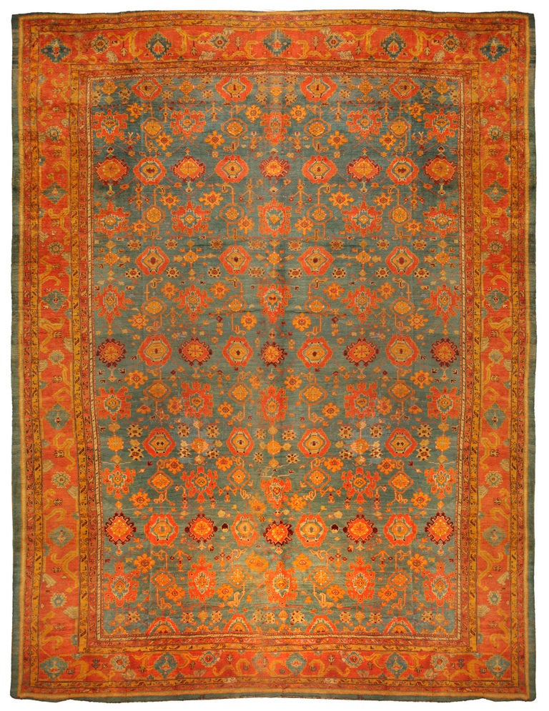 Antique Oushak carpet. Contact dealer.

Measures: 21.9 x 15.9.