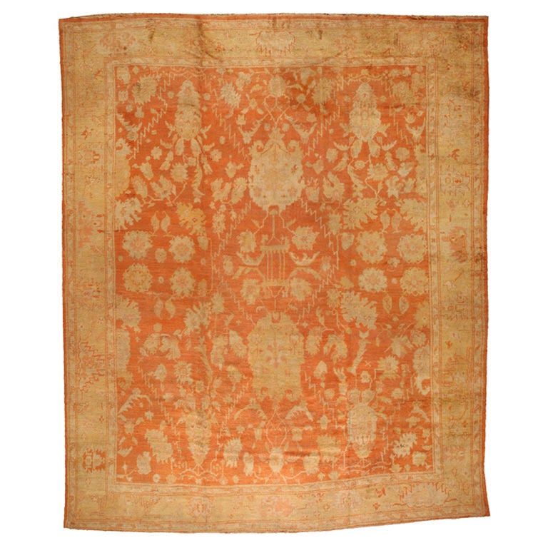 Antique 19th Century Oushak Carpet For Sale