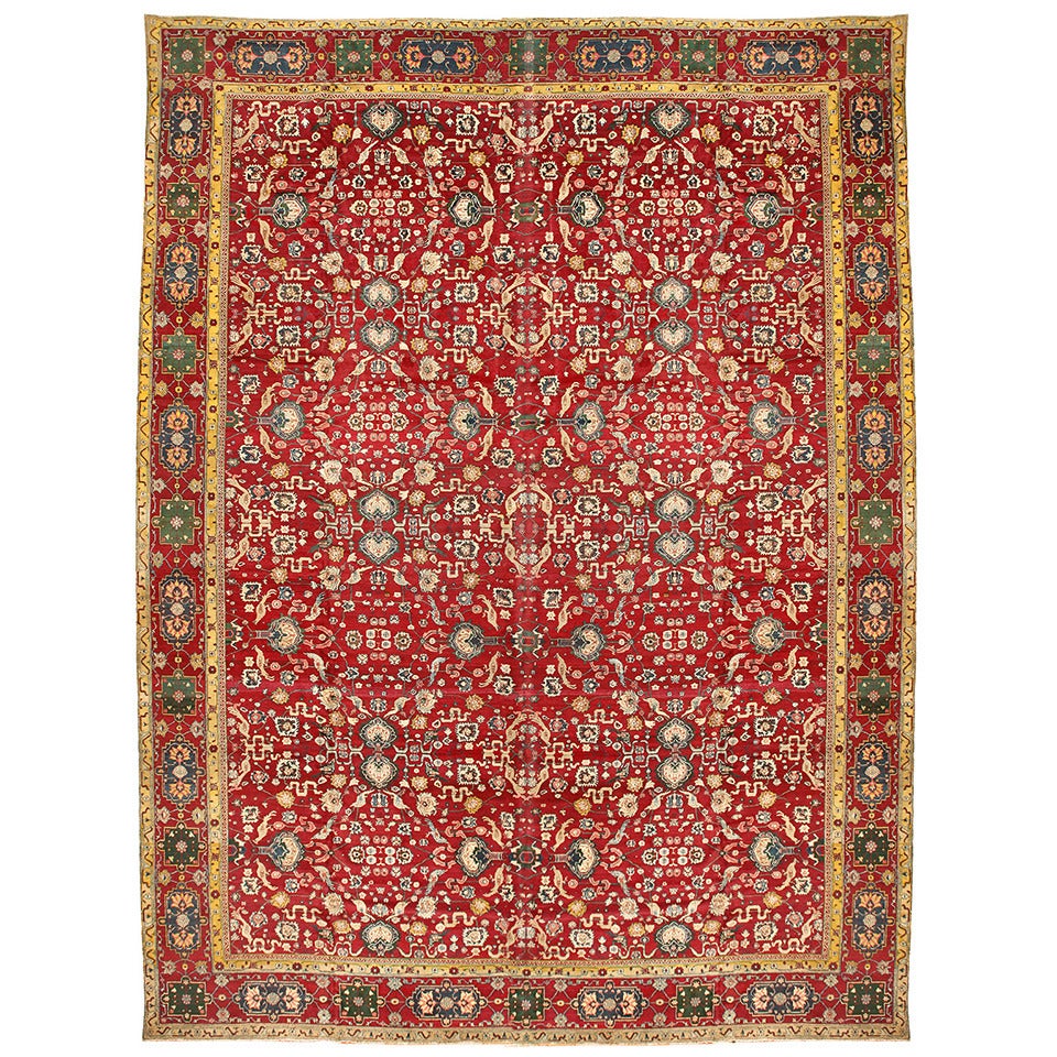 Antique Oversize 19th Century Indian Agra Carpet For Sale