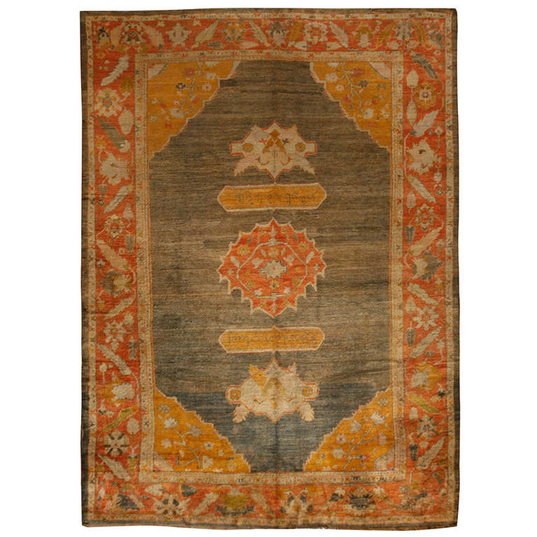Antique Turkish Angora Oushak Carpet For Sale