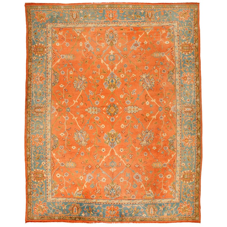 Antique 19th Century Turkish Oushak Carpet For Sale