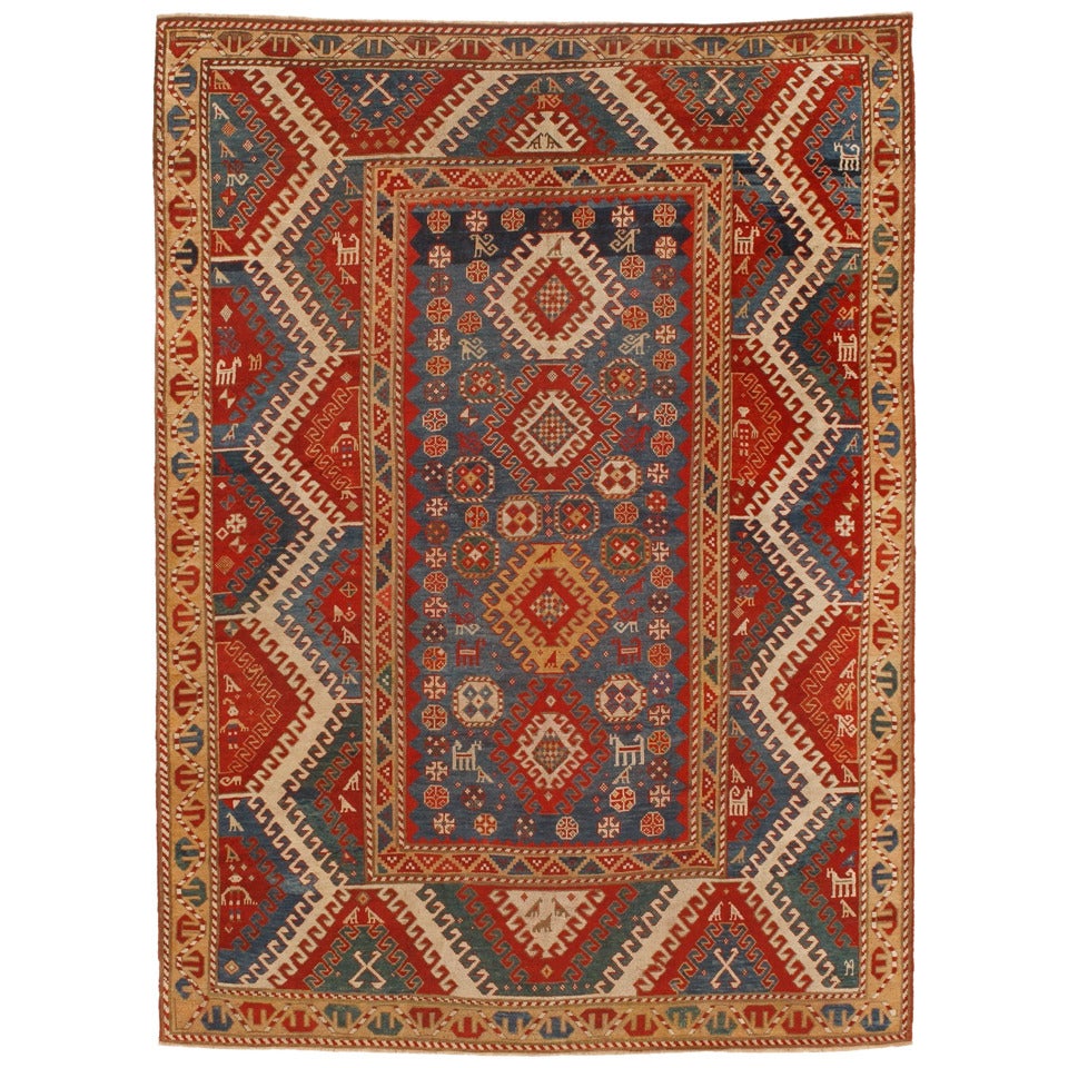 Antique Caucasian Bordjalou Kazak Rug For Sale
