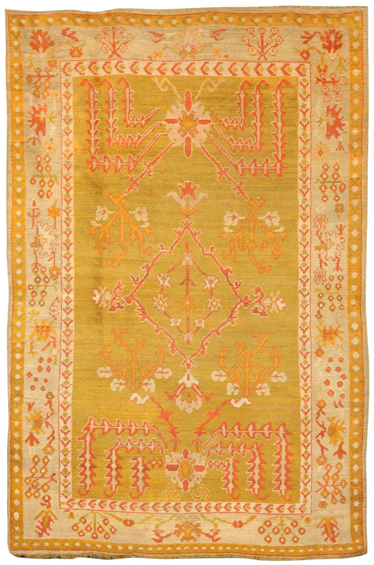 Antique 19th century Turkish Oushak rug. Contact dealer.

Measures: 7.6 x 5.