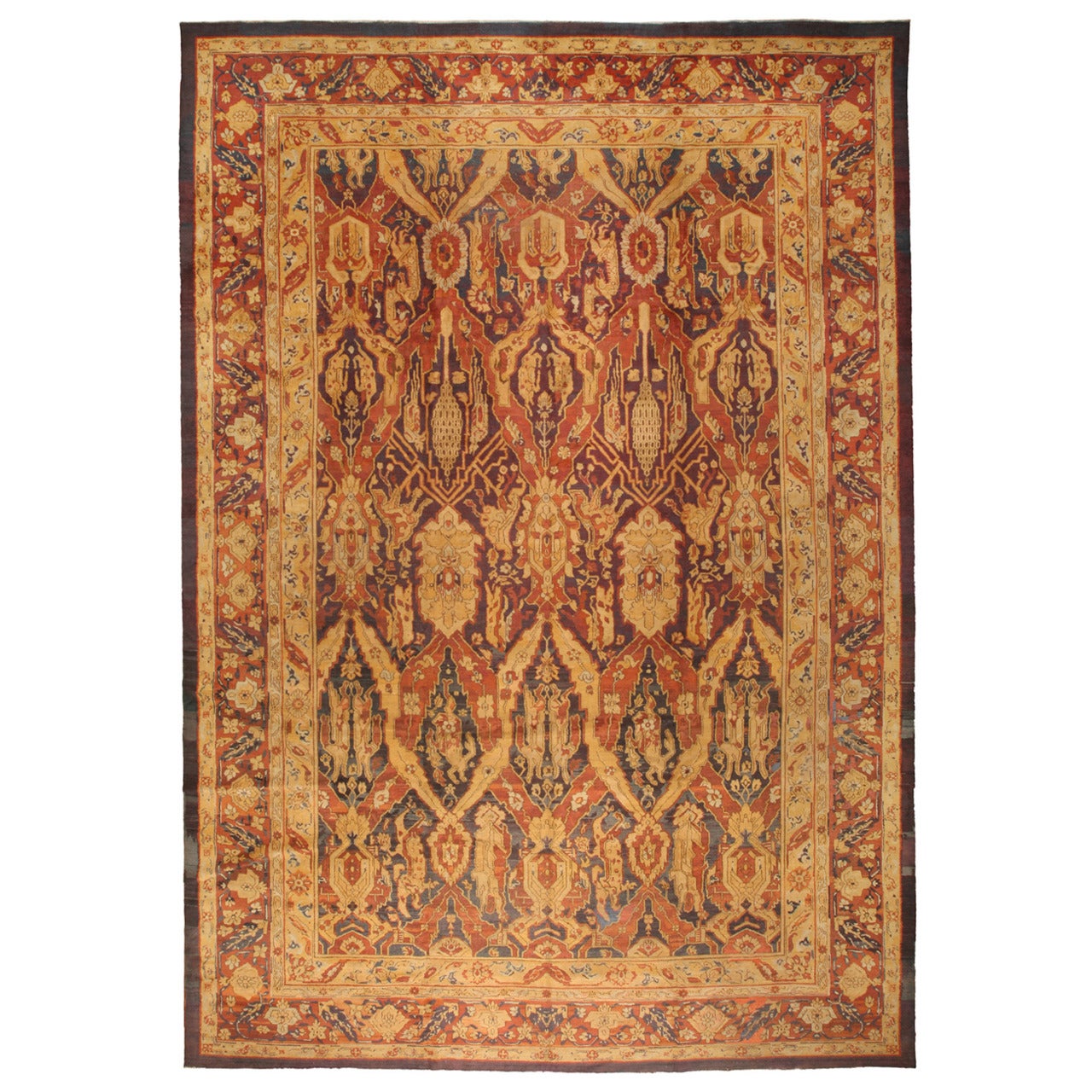 Exceptional Oversize Antique 19th Century Indian Amritsar Carpet For Sale