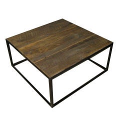 Vintage Wood Top Industrial Coffee Table