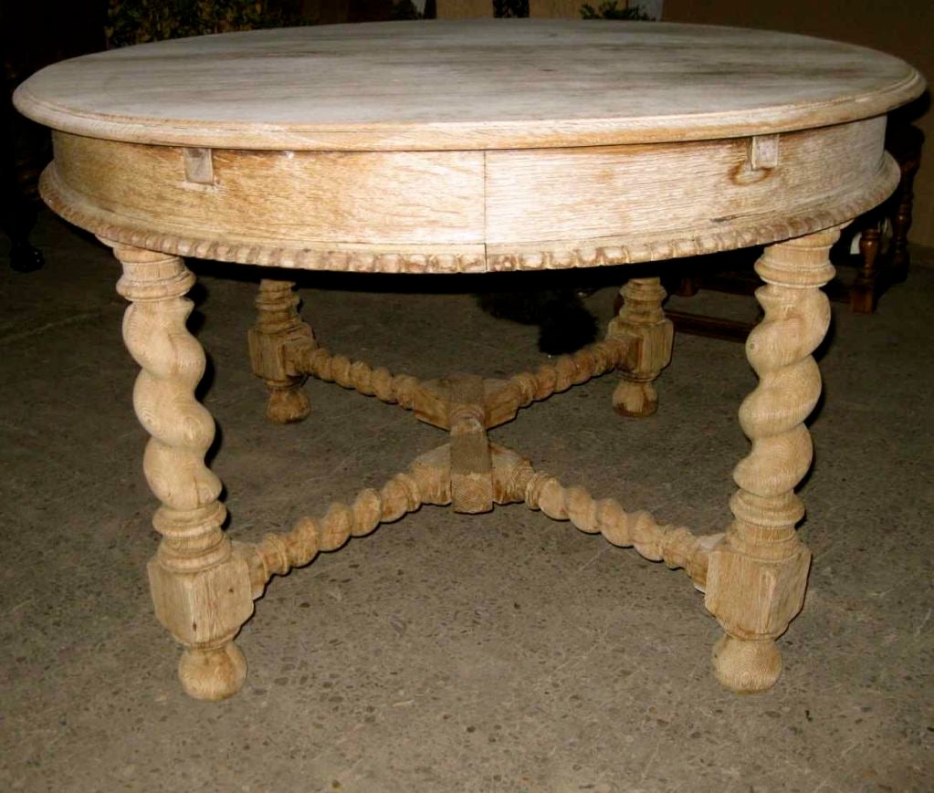 Belgian 1920's Flemish Bleached Oval Dining Table For Sale