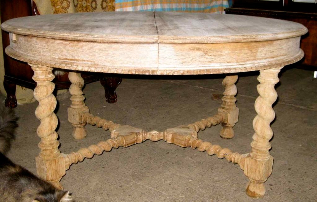 Oak 1920's Flemish Bleached Oval Dining Table For Sale