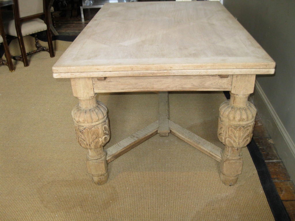 20th Century 1920's  Expandable Bleached Flemish Dining Table For Sale