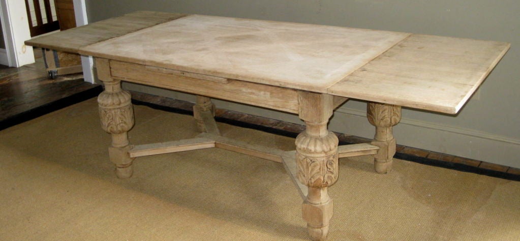 Oak 1920's  Expandable Bleached Flemish Dining Table For Sale