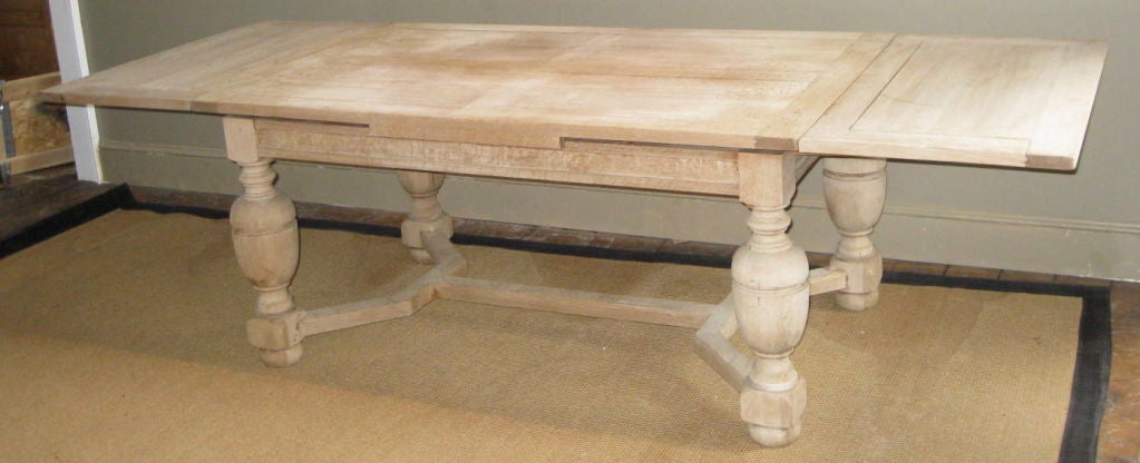 20th Century 1920's  Expandable  Jacobean Bleached Flemish Dining Table For Sale
