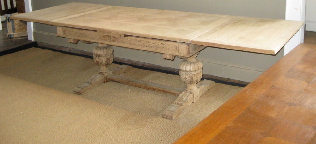 Flemish 1920's Bleached Oak Extending Dining Table For Sale 3