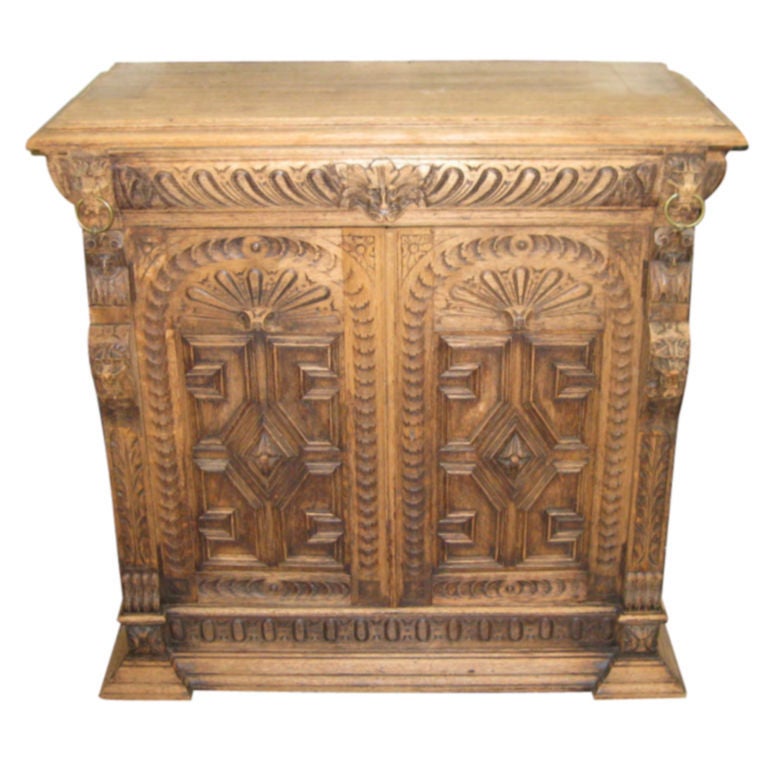 Flemish 1920's Double Door Bleached Oak Buffet