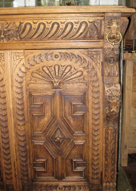 20th Century Flemish 1920's Double Door Bleached Oak Buffet For Sale