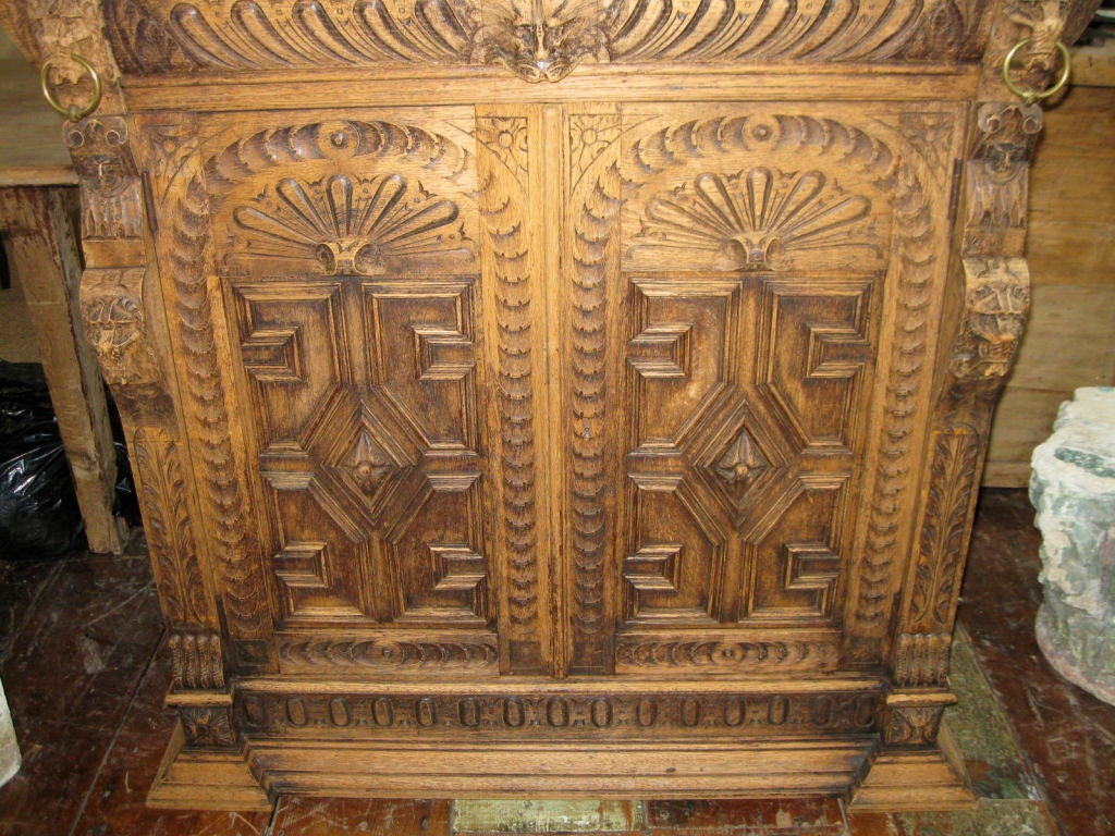 Flemish 1920's Double Door Bleached Oak Buffet 2